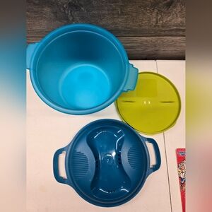Tupperware 3 Piece 2.2L Teal 6451 Microwave Rice Vegetable Maker Steamer Cooker‎